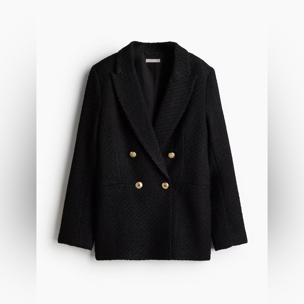 H&M Black Textured Double-Breasted Jacket